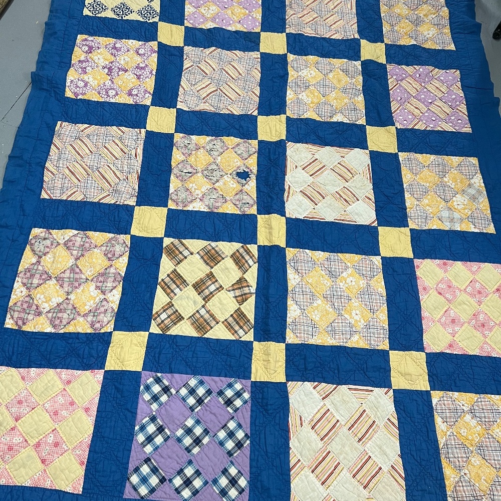 Beautiful bright blue antique cutter quilt,1930s